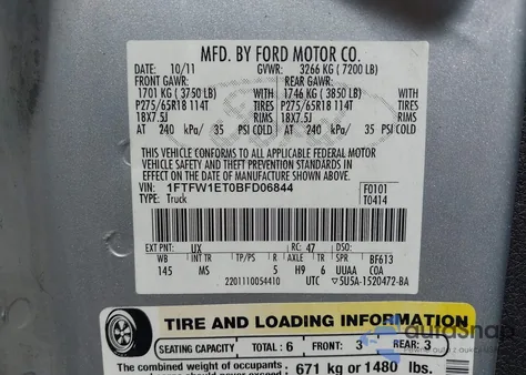 2011 Ford F-150 Xlt z USA, uszkodzony, nr VIN 1FTFW1ET0BFD06844